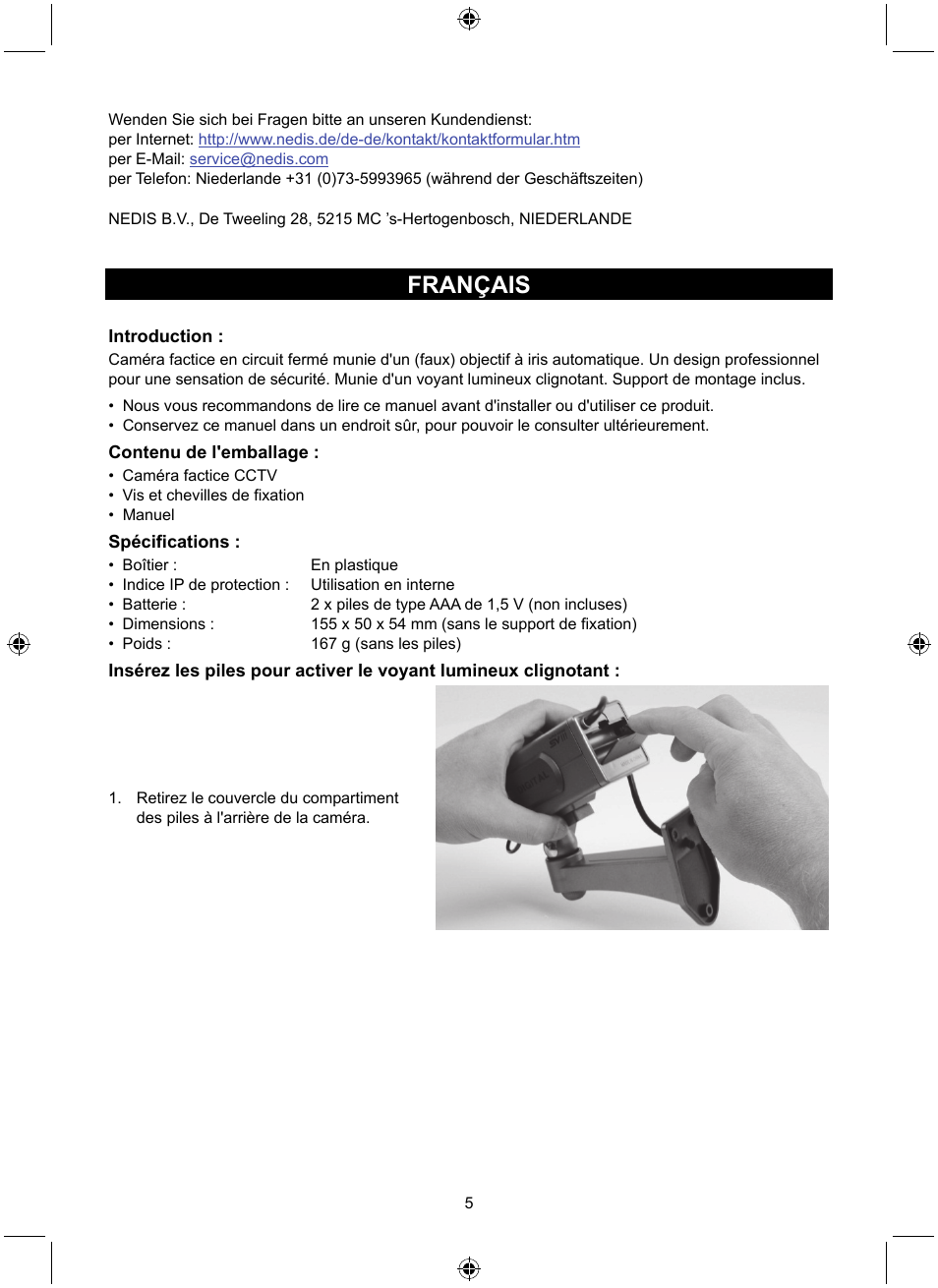 Français | Konig Electronic Dummy indoor camera User Manual | Page 5 / 28