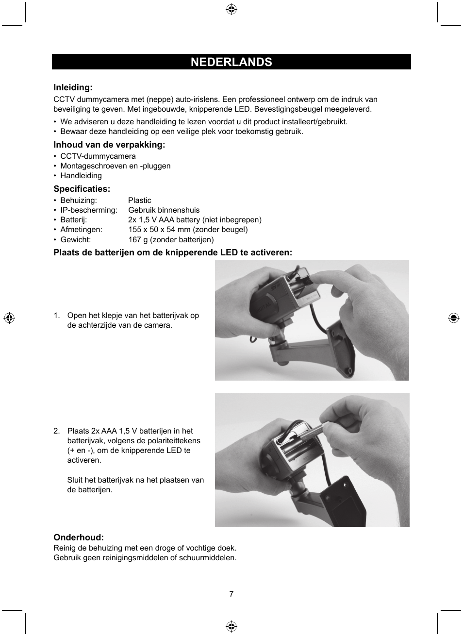 Nederlands | Konig Electronic Dummy indoor camera User Manual | Page 7 / 28