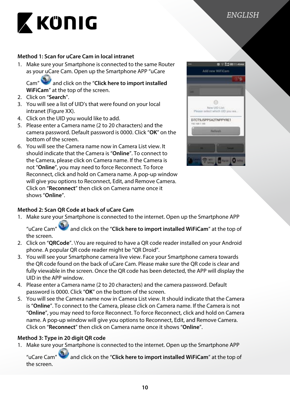 English | Konig Electronic Indoor pan-tilt IP camera remote video surveillance User Manual | Page 10 / 23