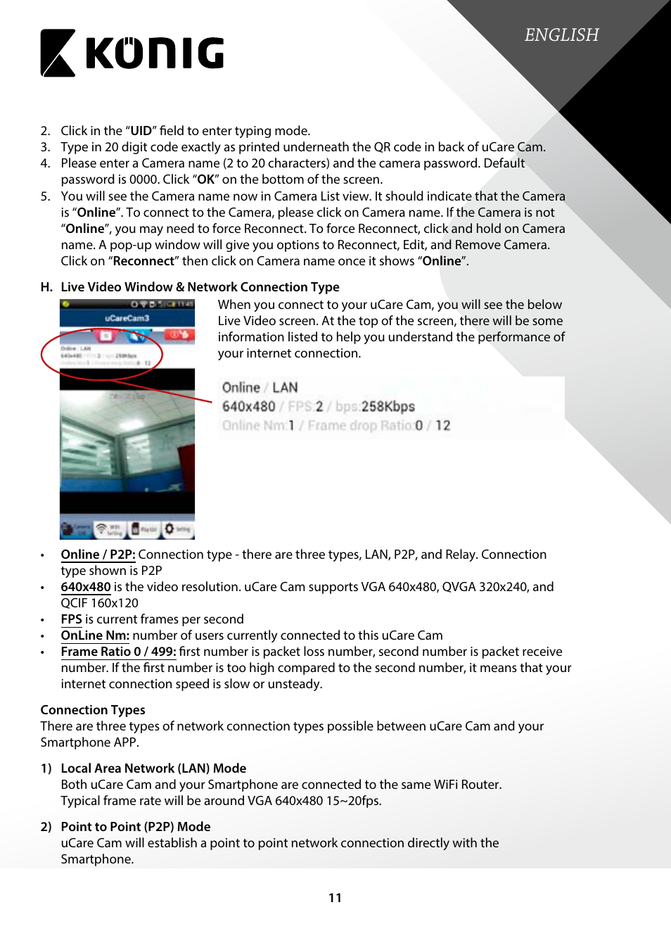 English | Konig Electronic Indoor pan-tilt IP camera remote video surveillance User Manual | Page 11 / 23