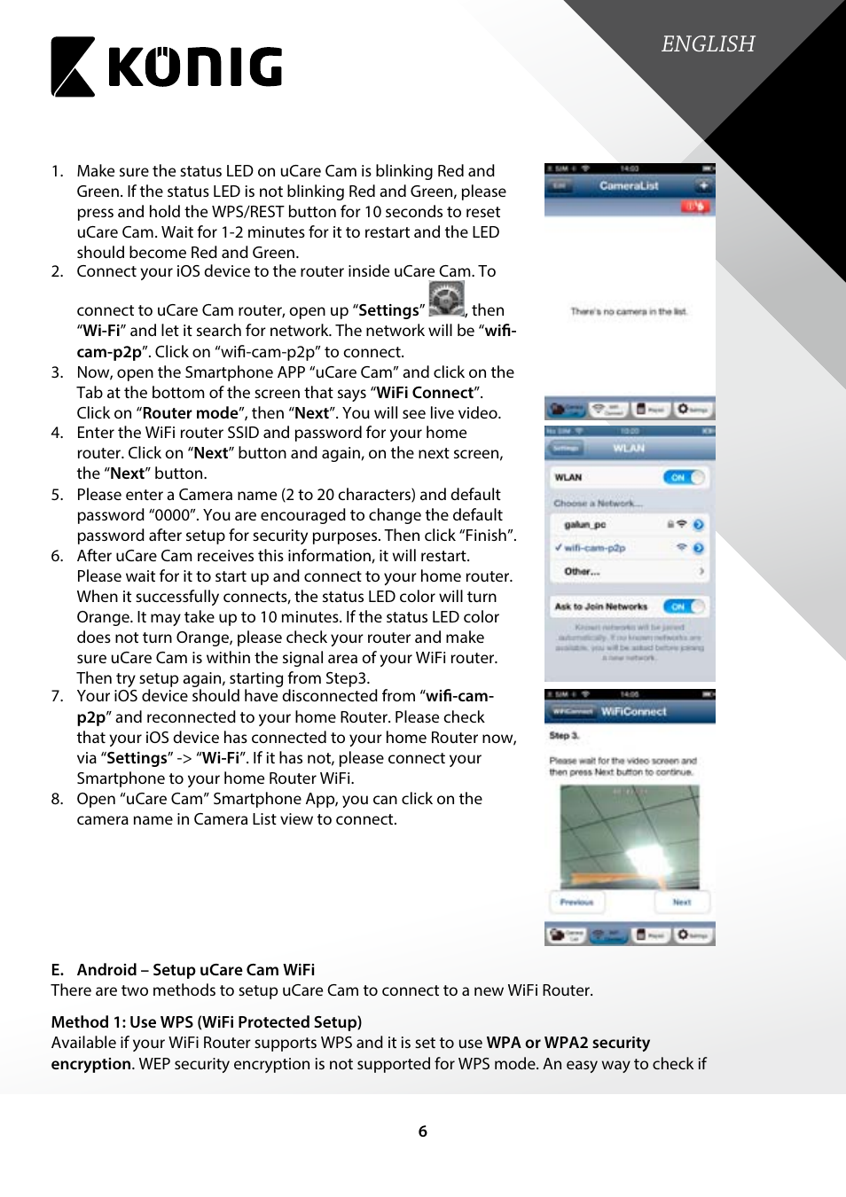 English | Konig Electronic Indoor pan-tilt IP camera remote video surveillance User Manual | Page 6 / 23