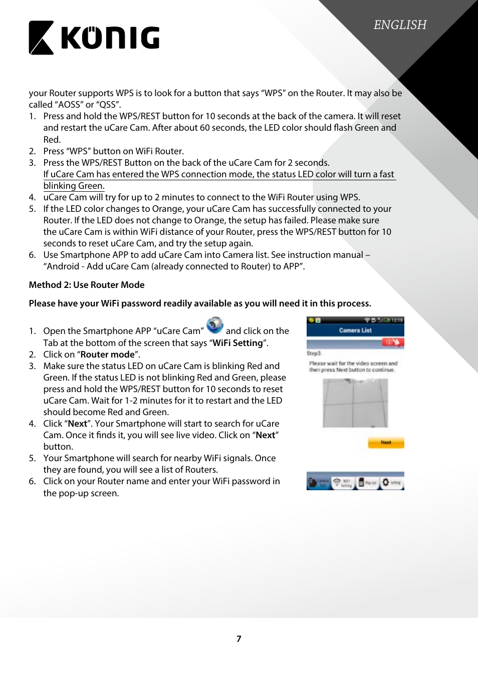 English | Konig Electronic Indoor pan-tilt IP camera remote video surveillance User Manual | Page 7 / 23