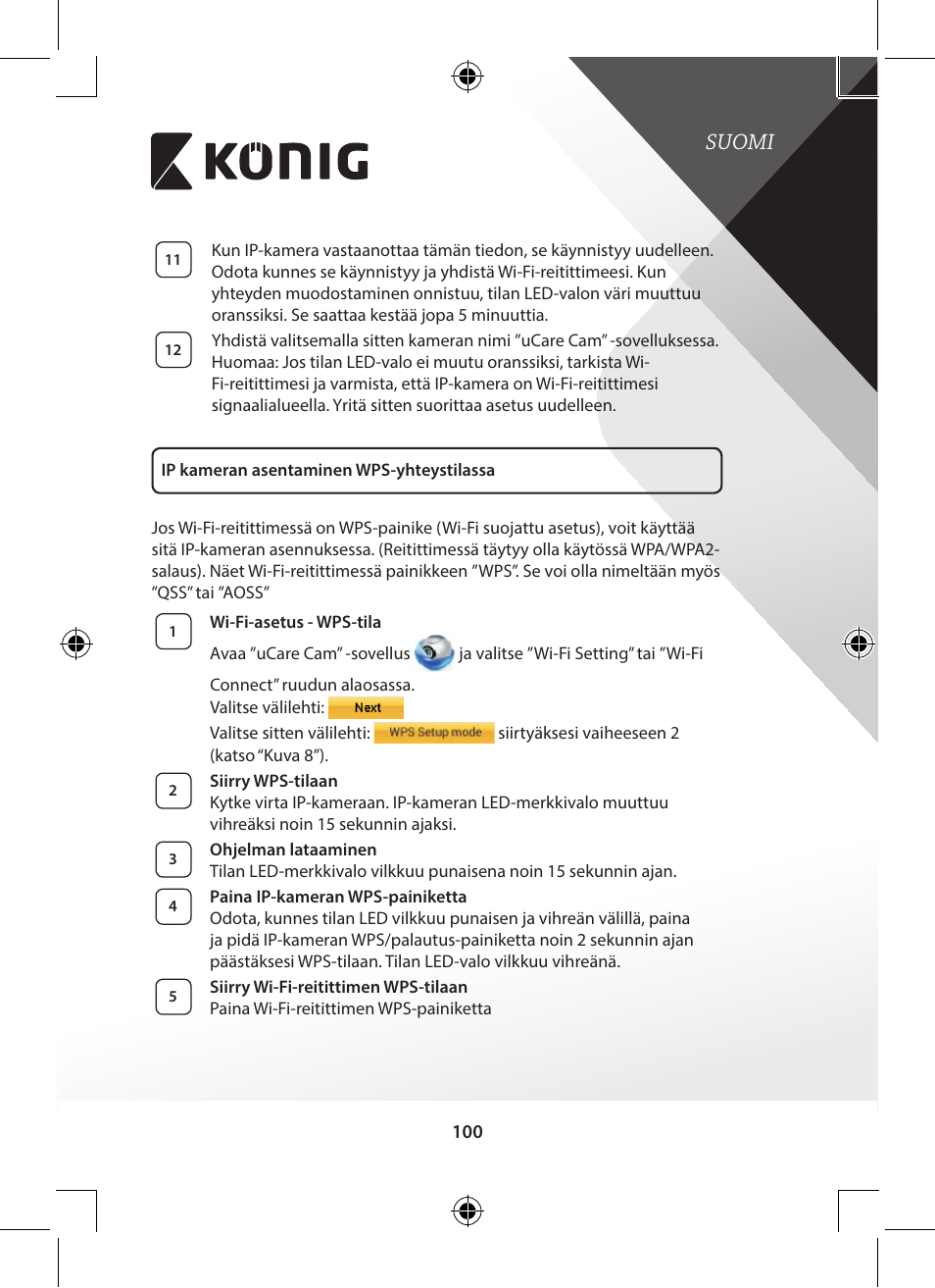 Suomi | Konig Electronic Indoor pan-tilt IP camera remote video surveillance User Manual | Page 100 / 289