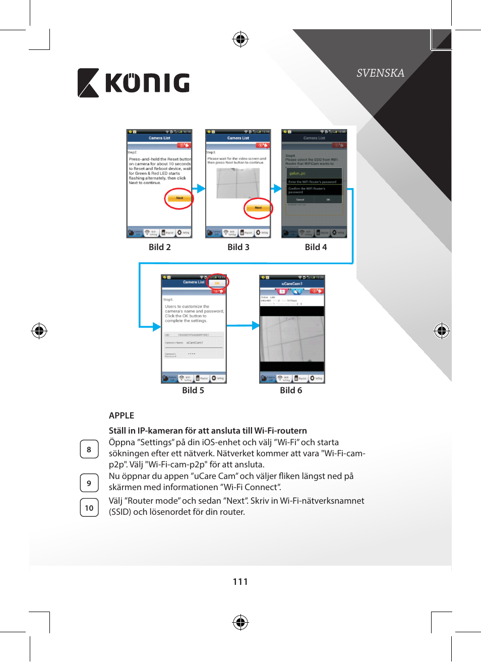 Svenska | Konig Electronic Indoor pan-tilt IP camera remote video surveillance User Manual | Page 111 / 289