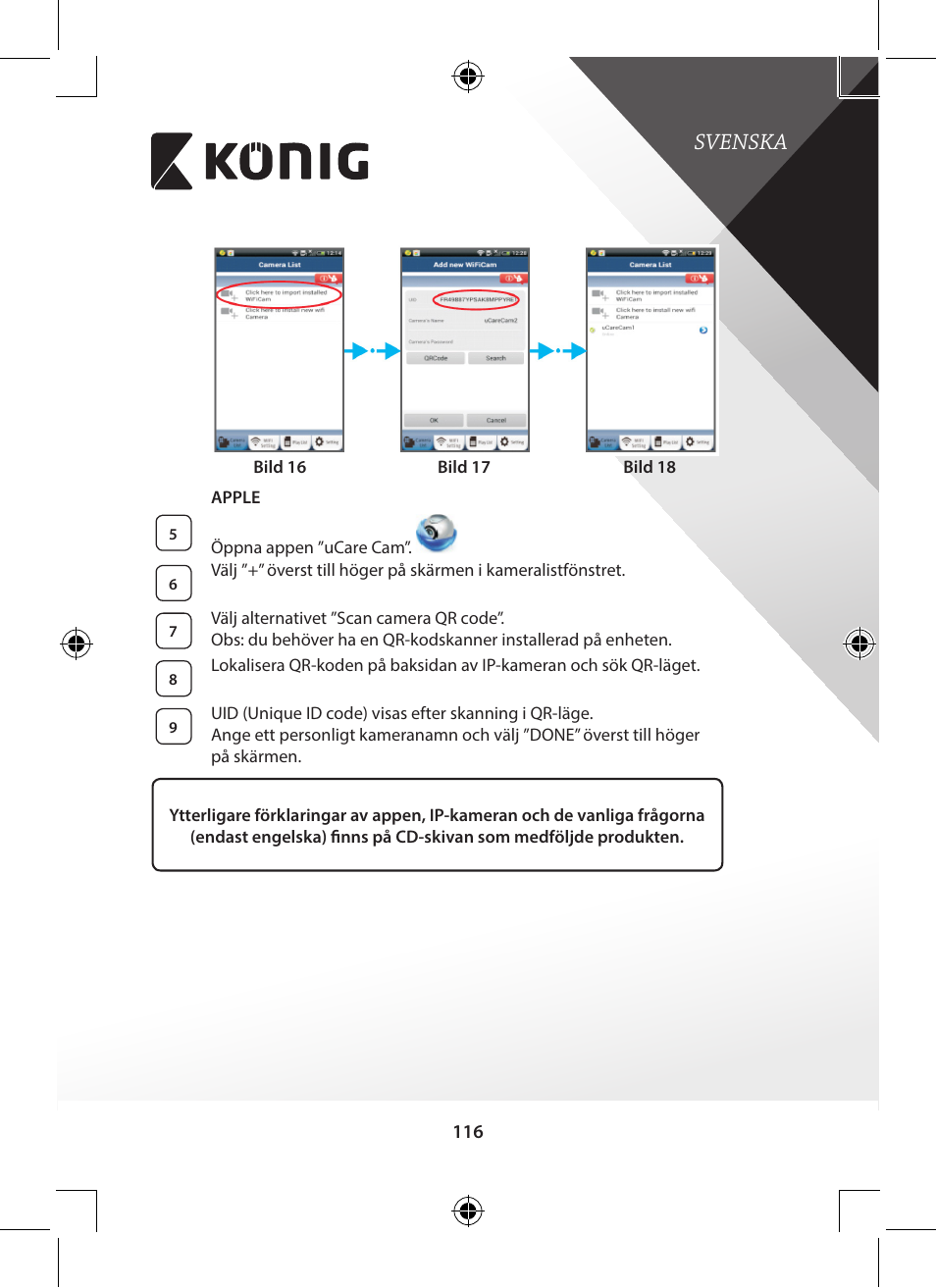 Svenska | Konig Electronic Indoor pan-tilt IP camera remote video surveillance User Manual | Page 116 / 289