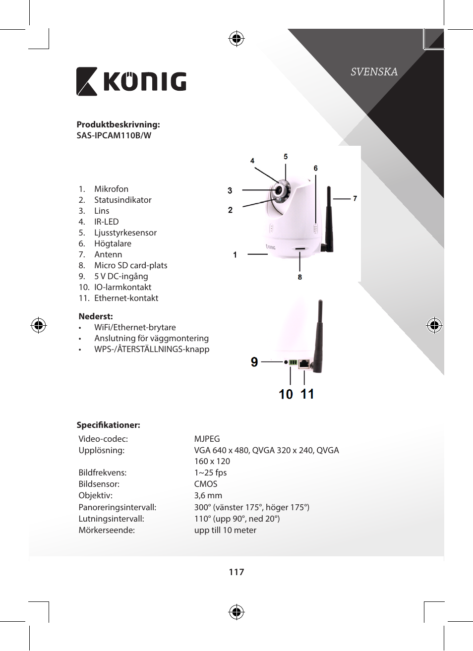 Svenska | Konig Electronic Indoor pan-tilt IP camera remote video surveillance User Manual | Page 117 / 289