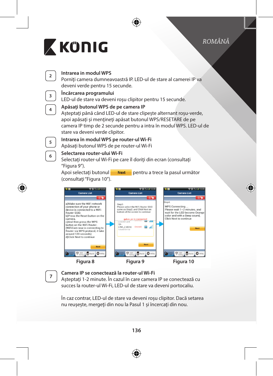 Română | Konig Electronic Indoor pan-tilt IP camera remote video surveillance User Manual | Page 136 / 289