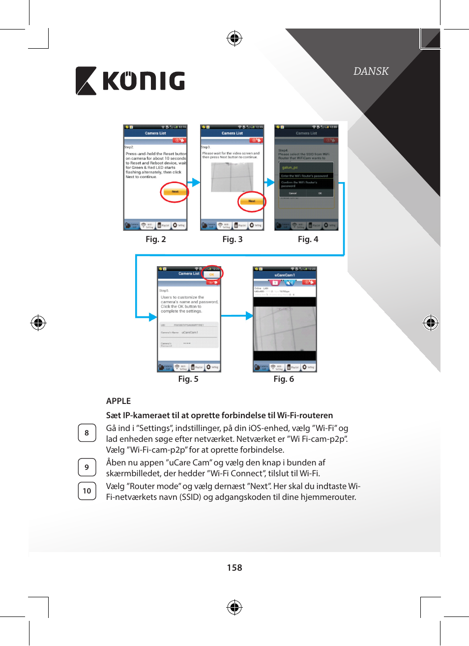 Dansk | Konig Electronic Indoor pan-tilt IP camera remote video surveillance User Manual | Page 158 / 289