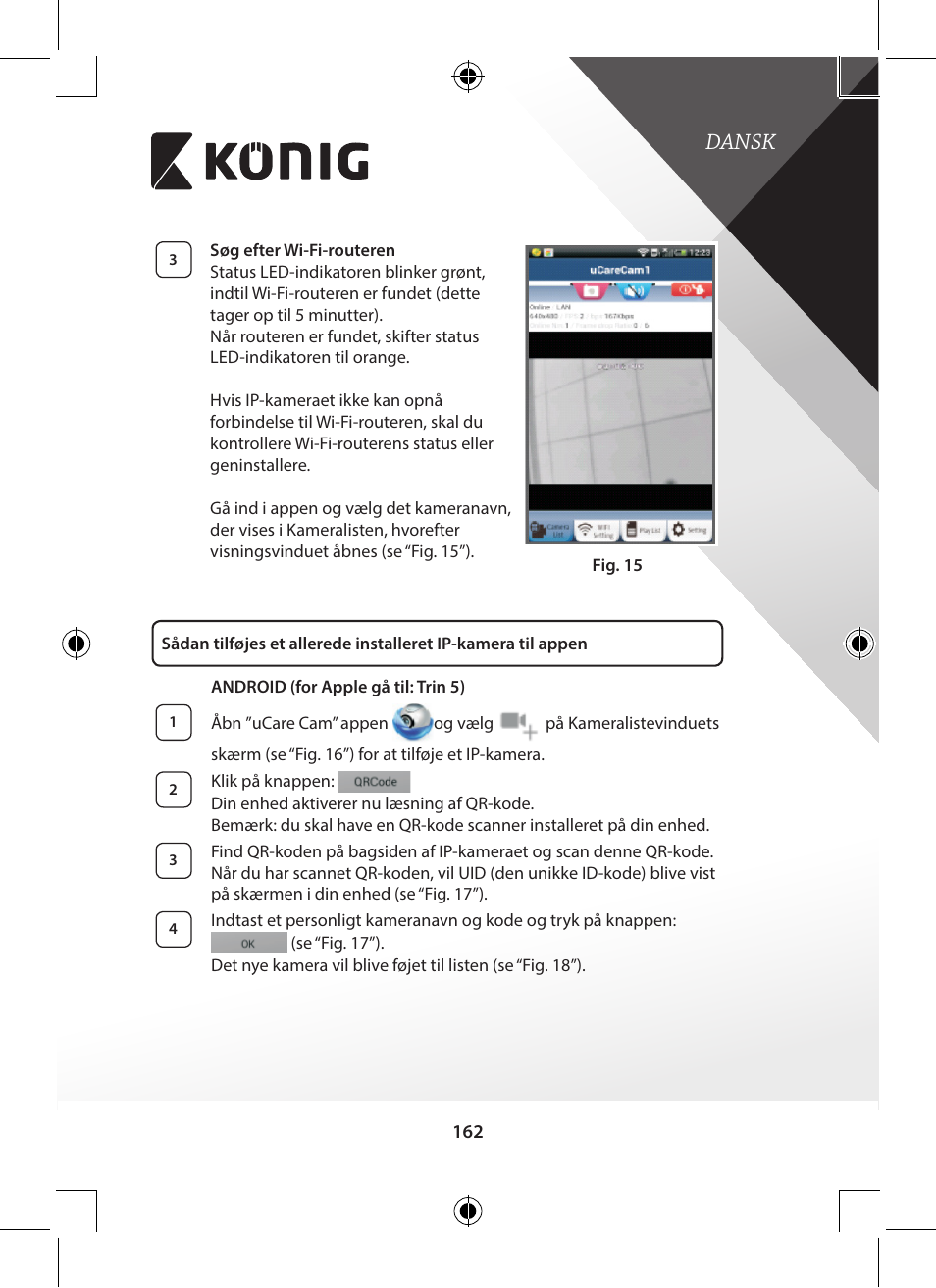 Dansk | Konig Electronic Indoor pan-tilt IP camera remote video surveillance User Manual | Page 162 / 289