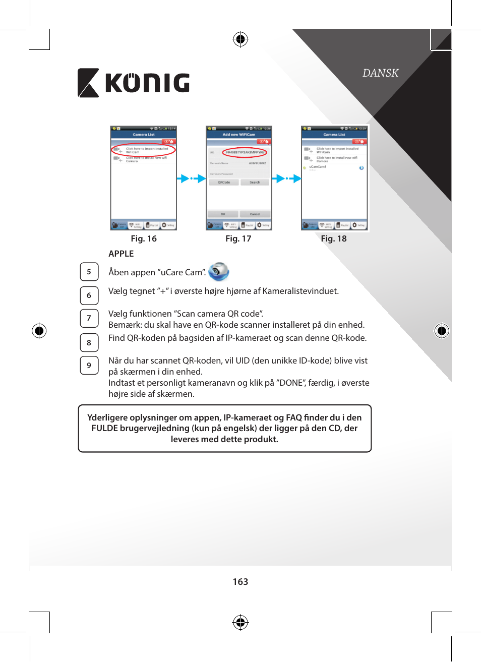 Dansk | Konig Electronic Indoor pan-tilt IP camera remote video surveillance User Manual | Page 163 / 289