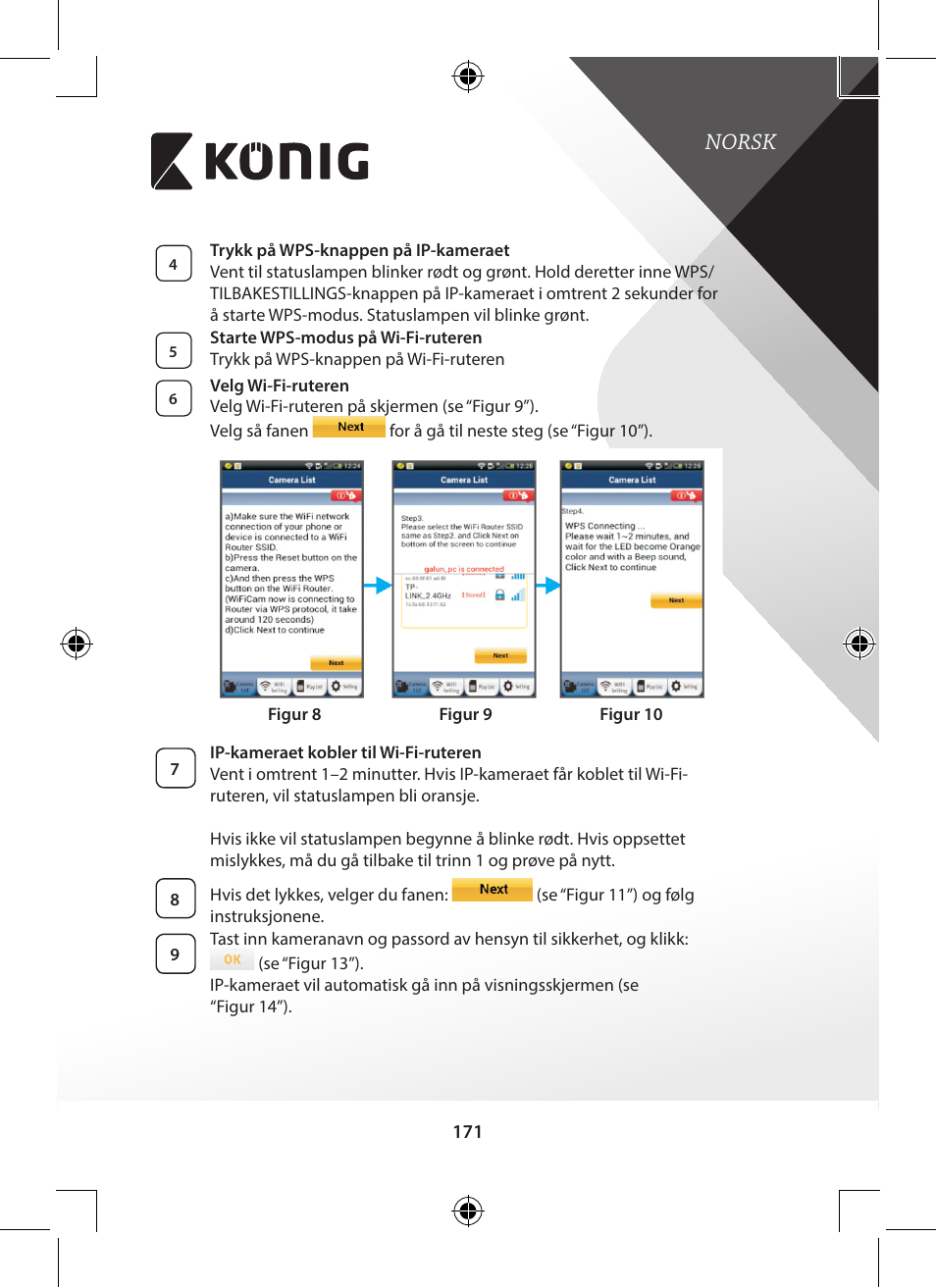 Norsk | Konig Electronic Indoor pan-tilt IP camera remote video surveillance User Manual | Page 171 / 289