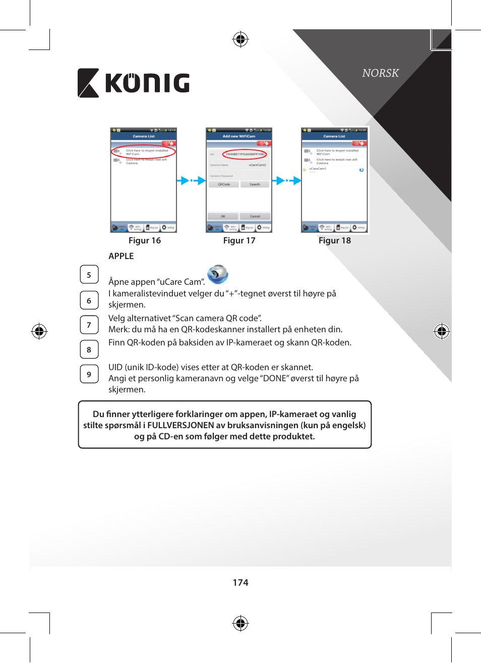 Norsk | Konig Electronic Indoor pan-tilt IP camera remote video surveillance User Manual | Page 174 / 289