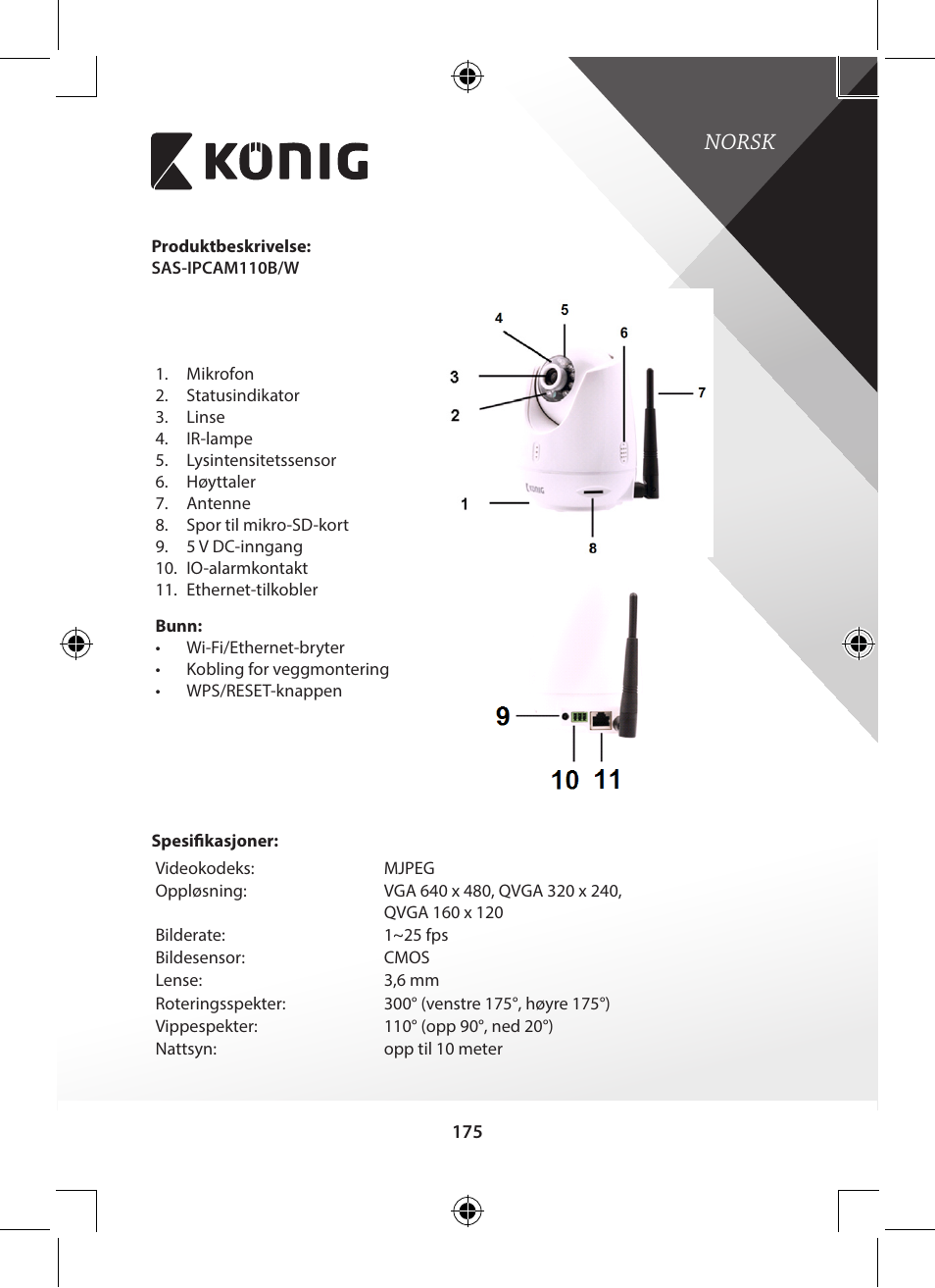 Norsk | Konig Electronic Indoor pan-tilt IP camera remote video surveillance User Manual | Page 175 / 289