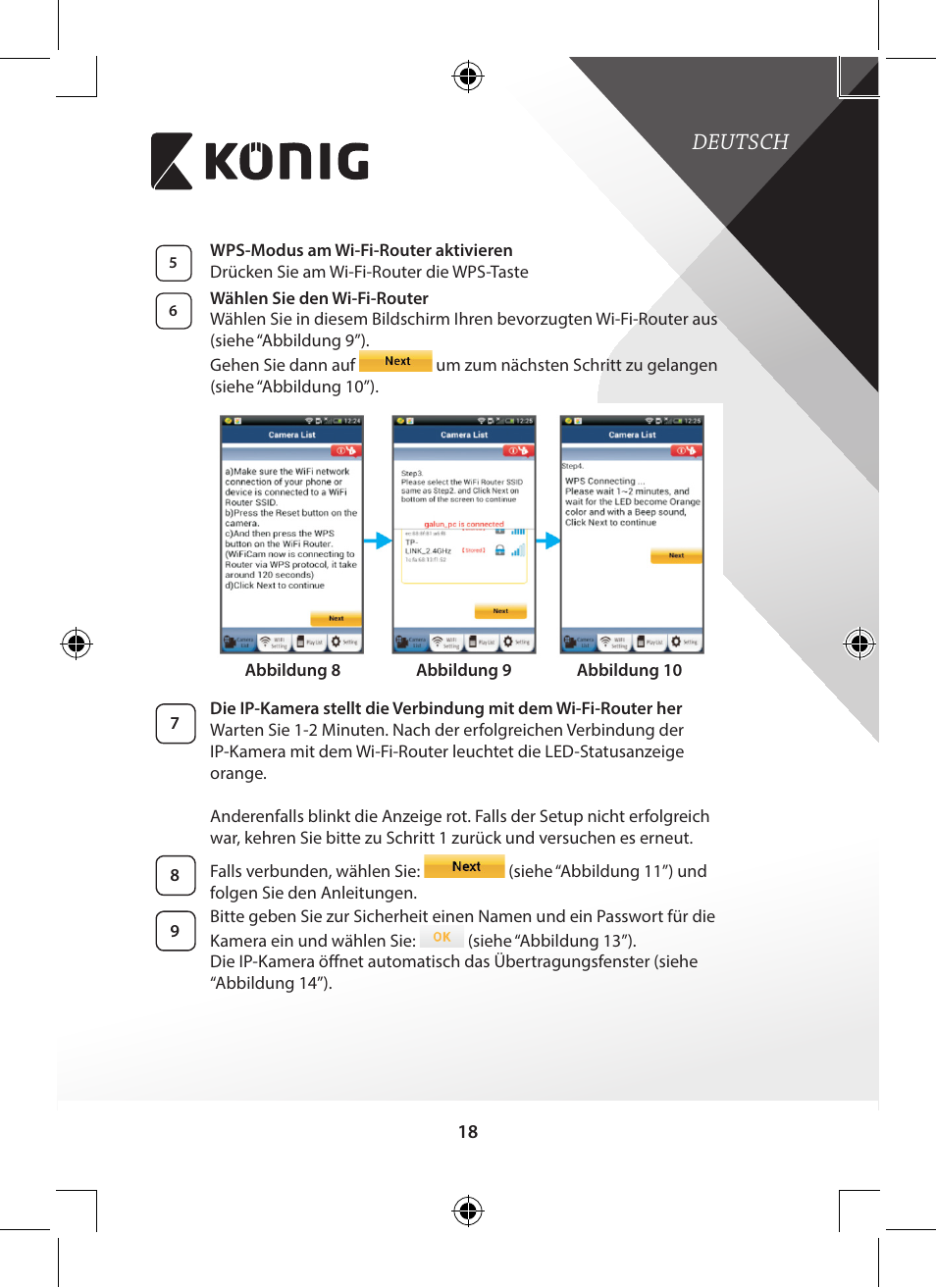 Deutsch | Konig Electronic Indoor pan-tilt IP camera remote video surveillance User Manual | Page 18 / 289