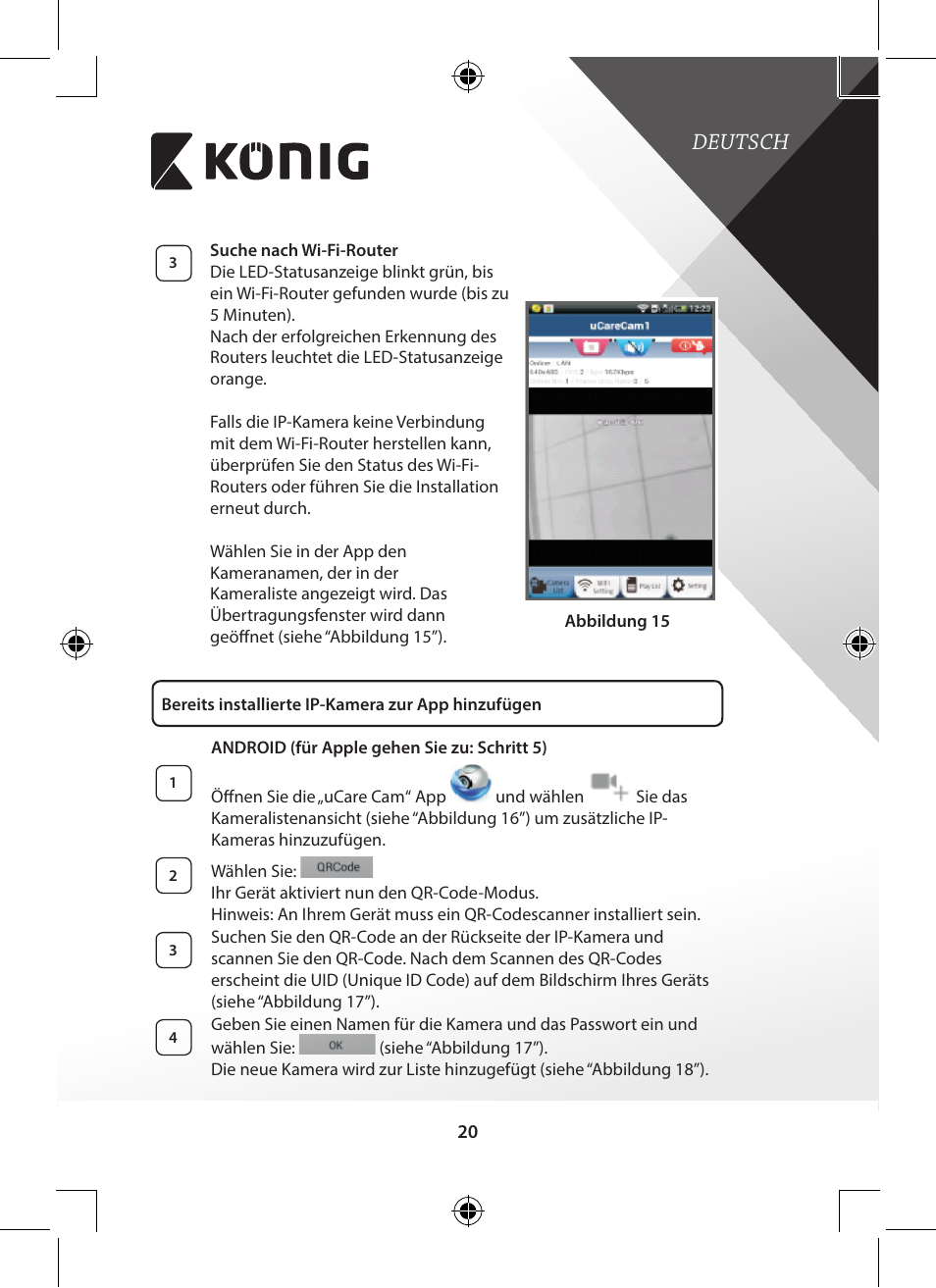 Deutsch | Konig Electronic Indoor pan-tilt IP camera remote video surveillance User Manual | Page 20 / 289