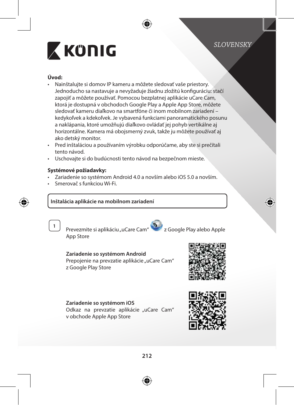 Slovensky | Konig Electronic Indoor pan-tilt IP camera remote video surveillance User Manual | Page 212 / 289