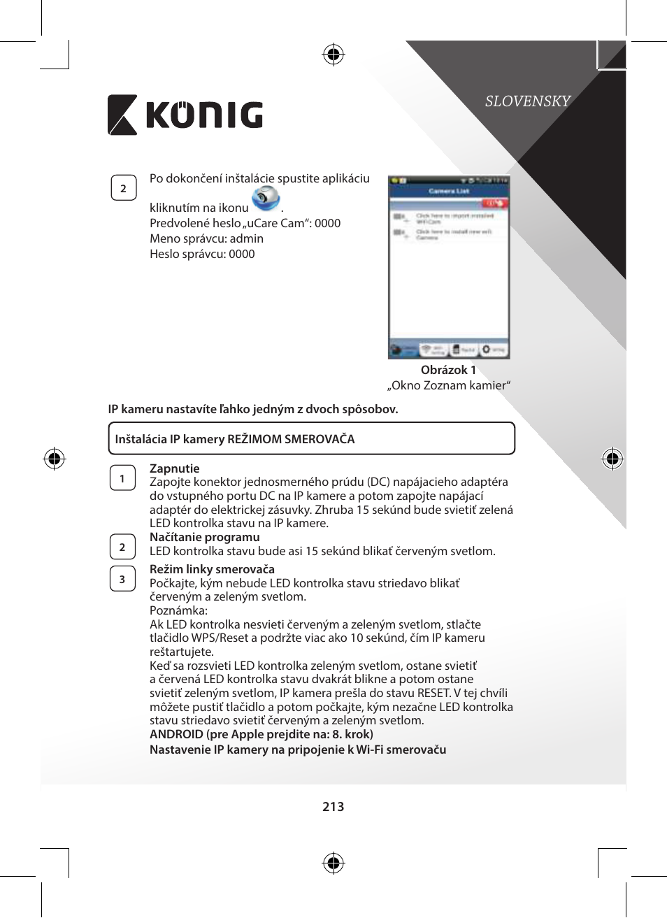 Slovensky | Konig Electronic Indoor pan-tilt IP camera remote video surveillance User Manual | Page 213 / 289