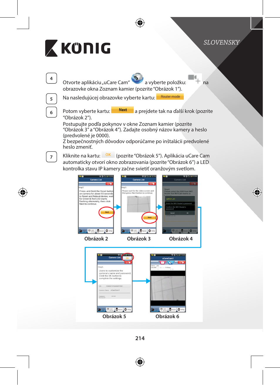 Slovensky | Konig Electronic Indoor pan-tilt IP camera remote video surveillance User Manual | Page 214 / 289