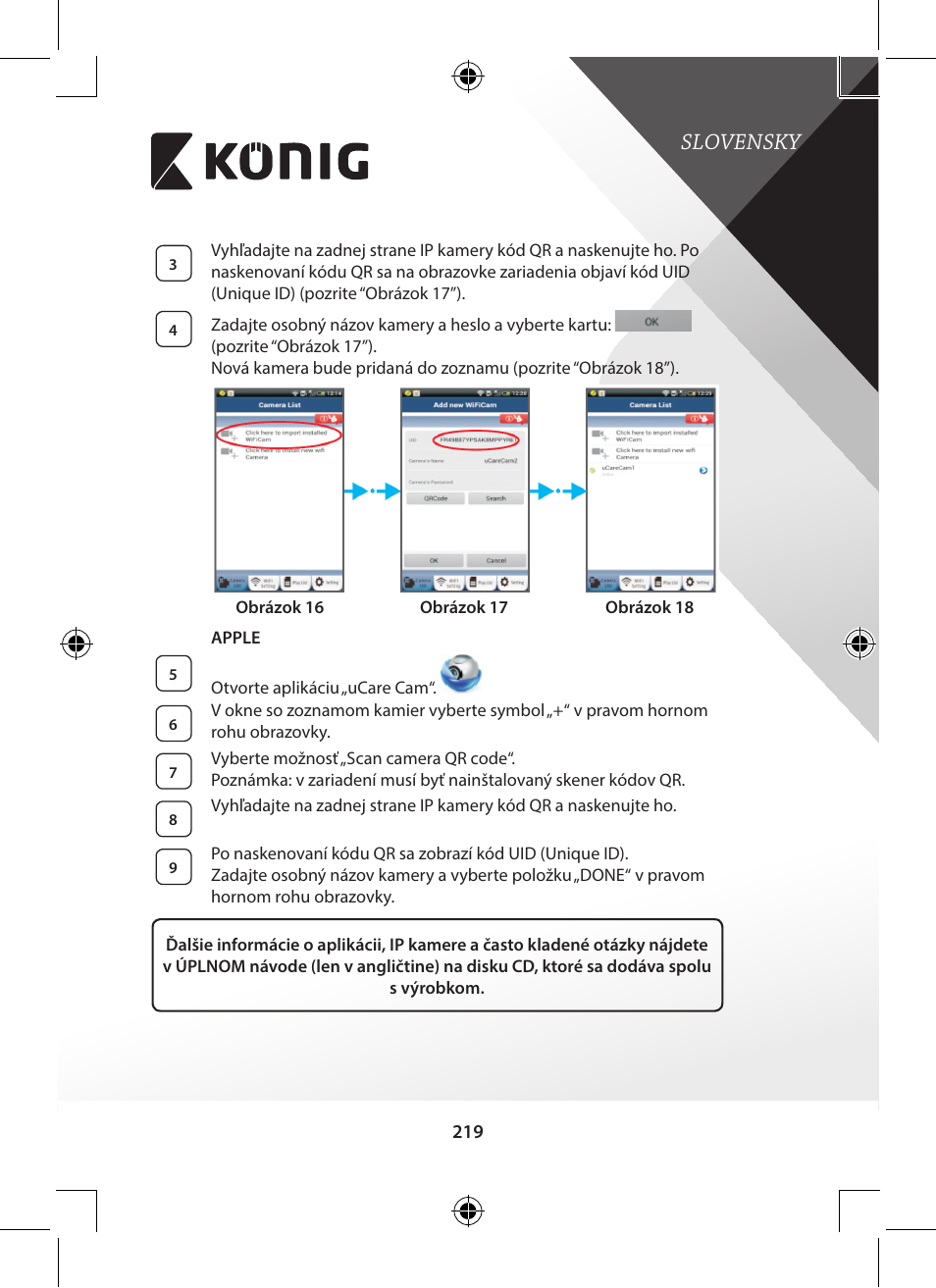 Slovensky | Konig Electronic Indoor pan-tilt IP camera remote video surveillance User Manual | Page 219 / 289