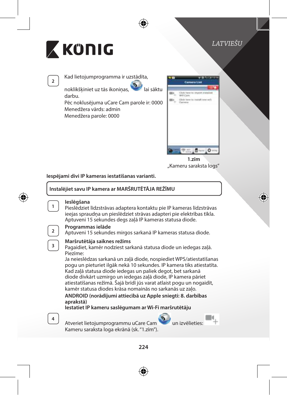 Latviešu | Konig Electronic Indoor pan-tilt IP camera remote video surveillance User Manual | Page 224 / 289