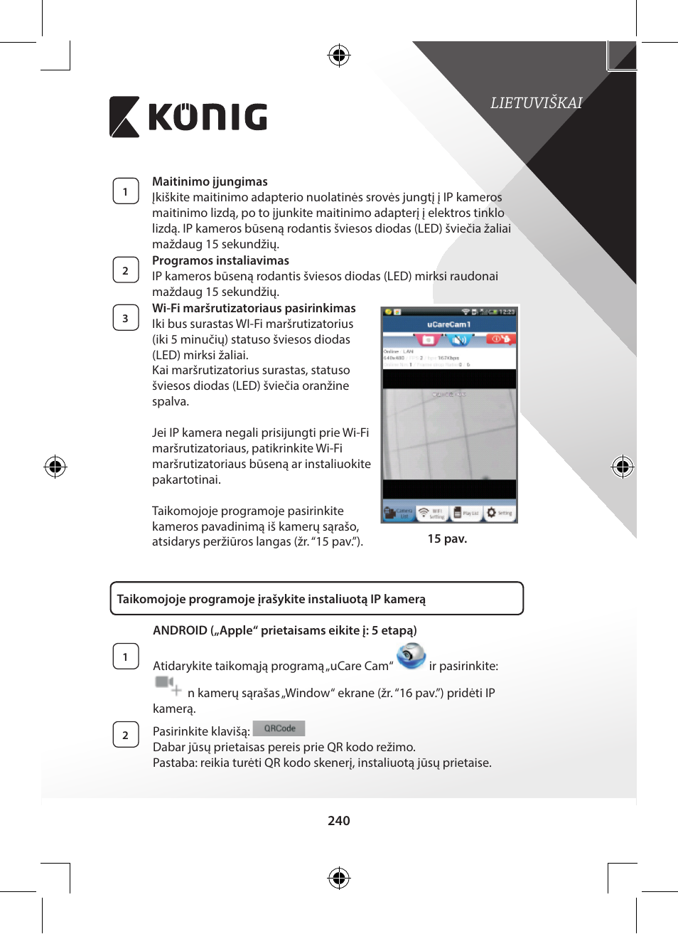 Lietuviškai | Konig Electronic Indoor pan-tilt IP camera remote video surveillance User Manual | Page 240 / 289