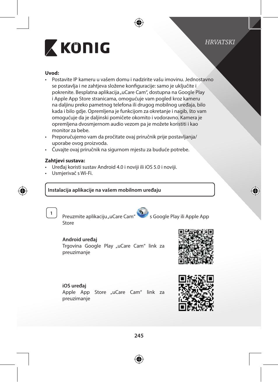 Hrvatski | Konig Electronic Indoor pan-tilt IP camera remote video surveillance User Manual | Page 245 / 289