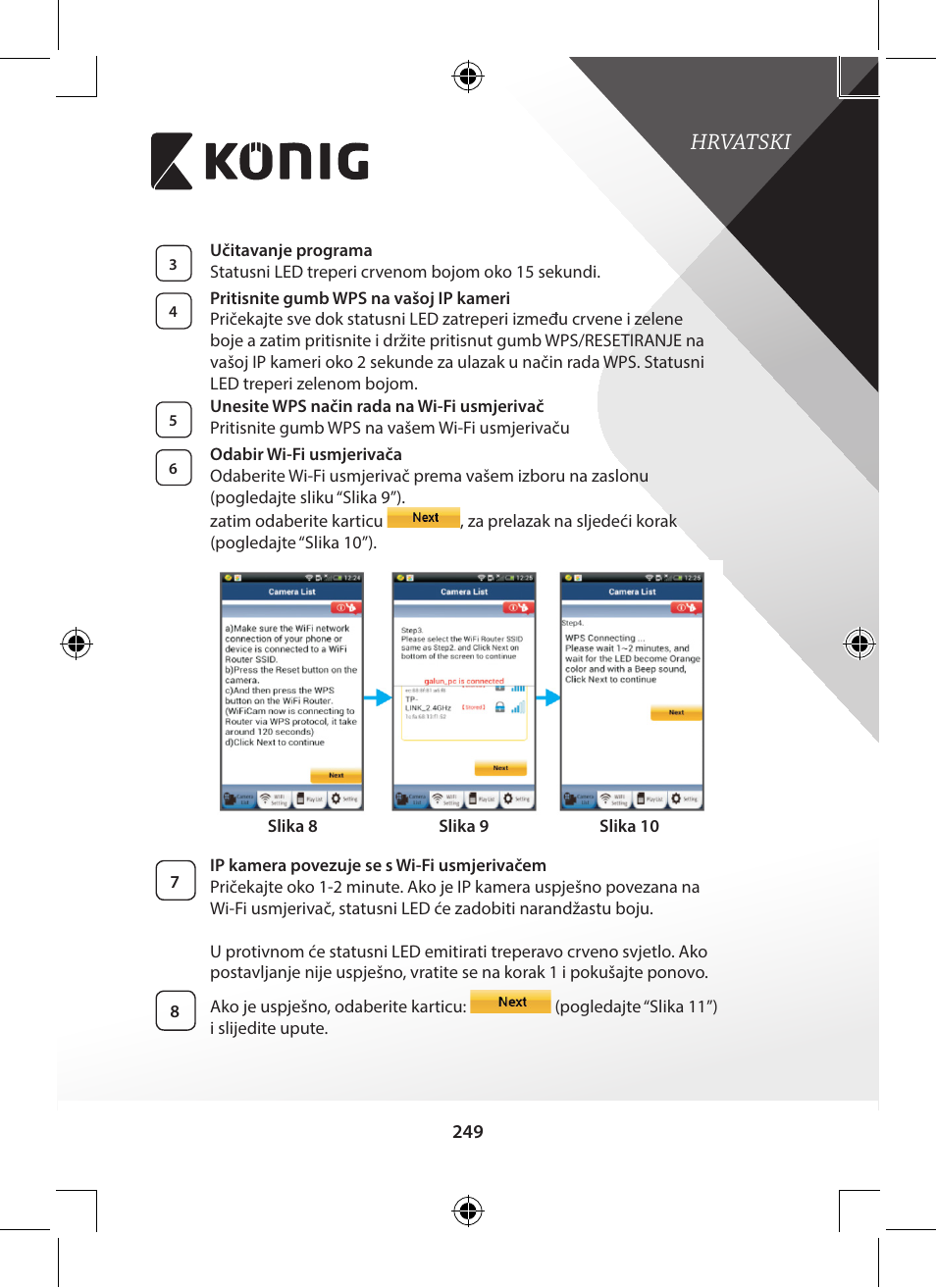 Hrvatski | Konig Electronic Indoor pan-tilt IP camera remote video surveillance User Manual | Page 249 / 289