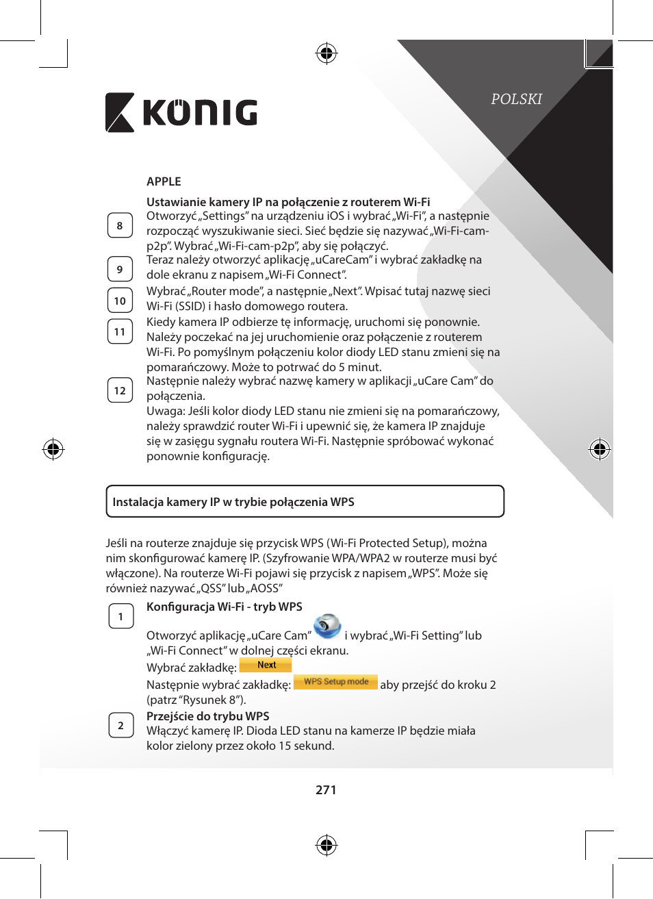 Polski | Konig Electronic Indoor pan-tilt IP camera remote video surveillance User Manual | Page 271 / 289