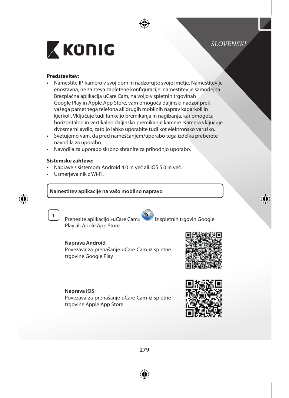 Slovenski | Konig Electronic Indoor pan-tilt IP camera remote video surveillance User Manual | Page 279 / 289