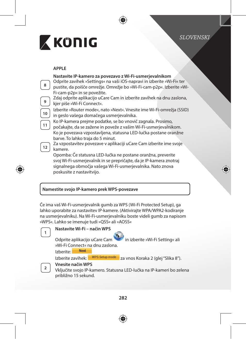 Slovenski | Konig Electronic Indoor pan-tilt IP camera remote video surveillance User Manual | Page 282 / 289