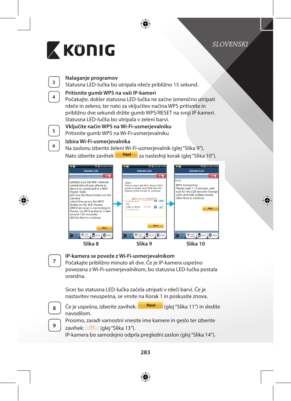 Slovenski | Konig Electronic Indoor pan-tilt IP camera remote video surveillance User Manual | Page 283 / 289