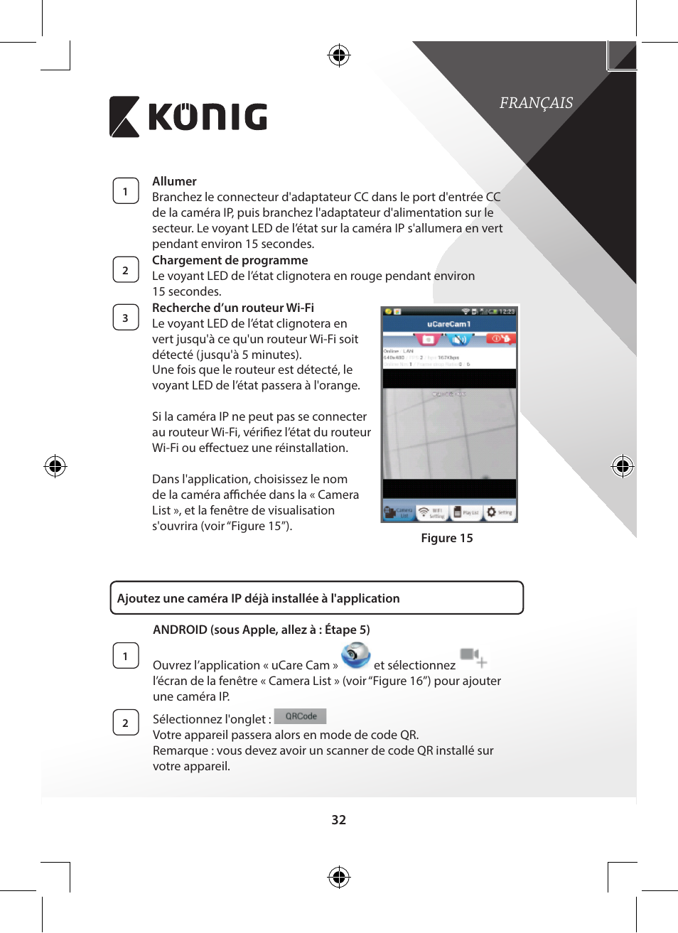 Français | Konig Electronic Indoor pan-tilt IP camera remote video surveillance User Manual | Page 32 / 289