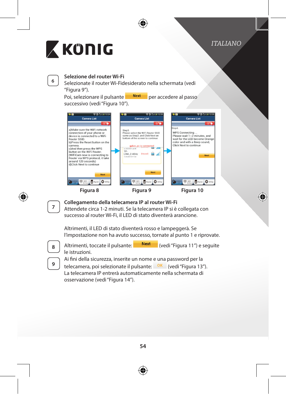 Italiano | Konig Electronic Indoor pan-tilt IP camera remote video surveillance User Manual | Page 54 / 289