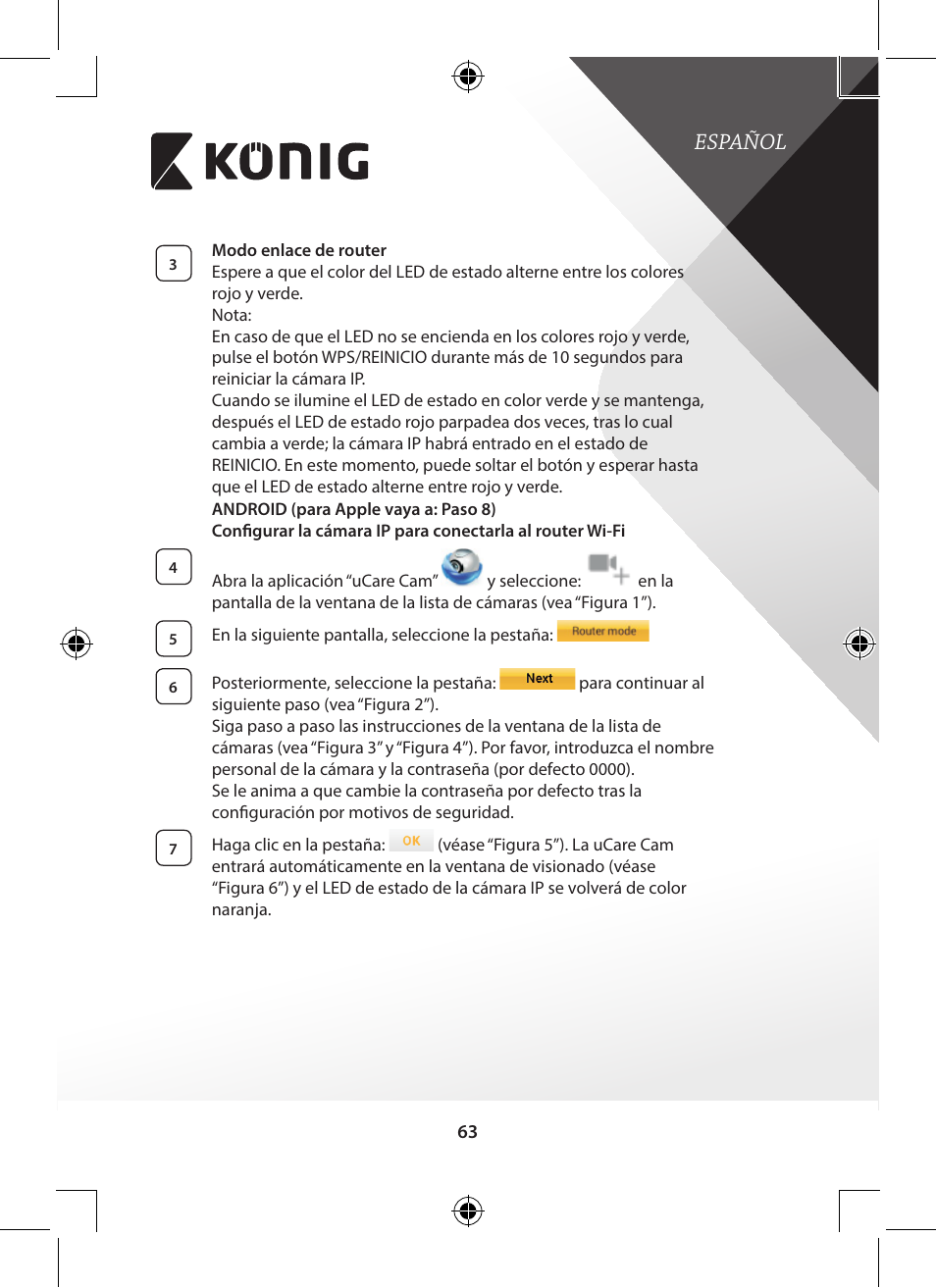 Español | Konig Electronic Indoor pan-tilt IP camera remote video surveillance User Manual | Page 63 / 289