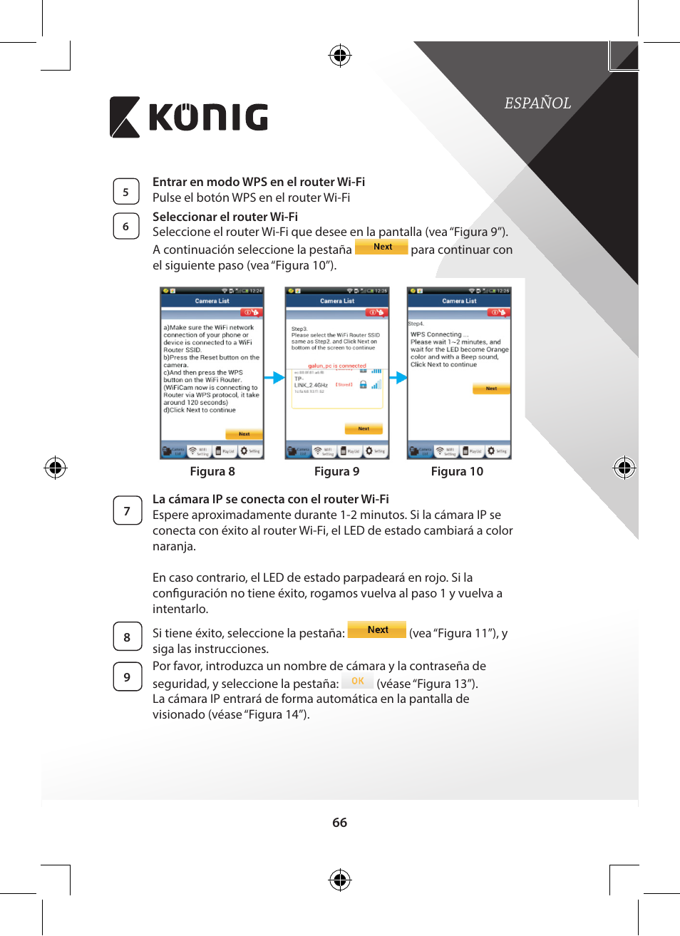 Español | Konig Electronic Indoor pan-tilt IP camera remote video surveillance User Manual | Page 66 / 289