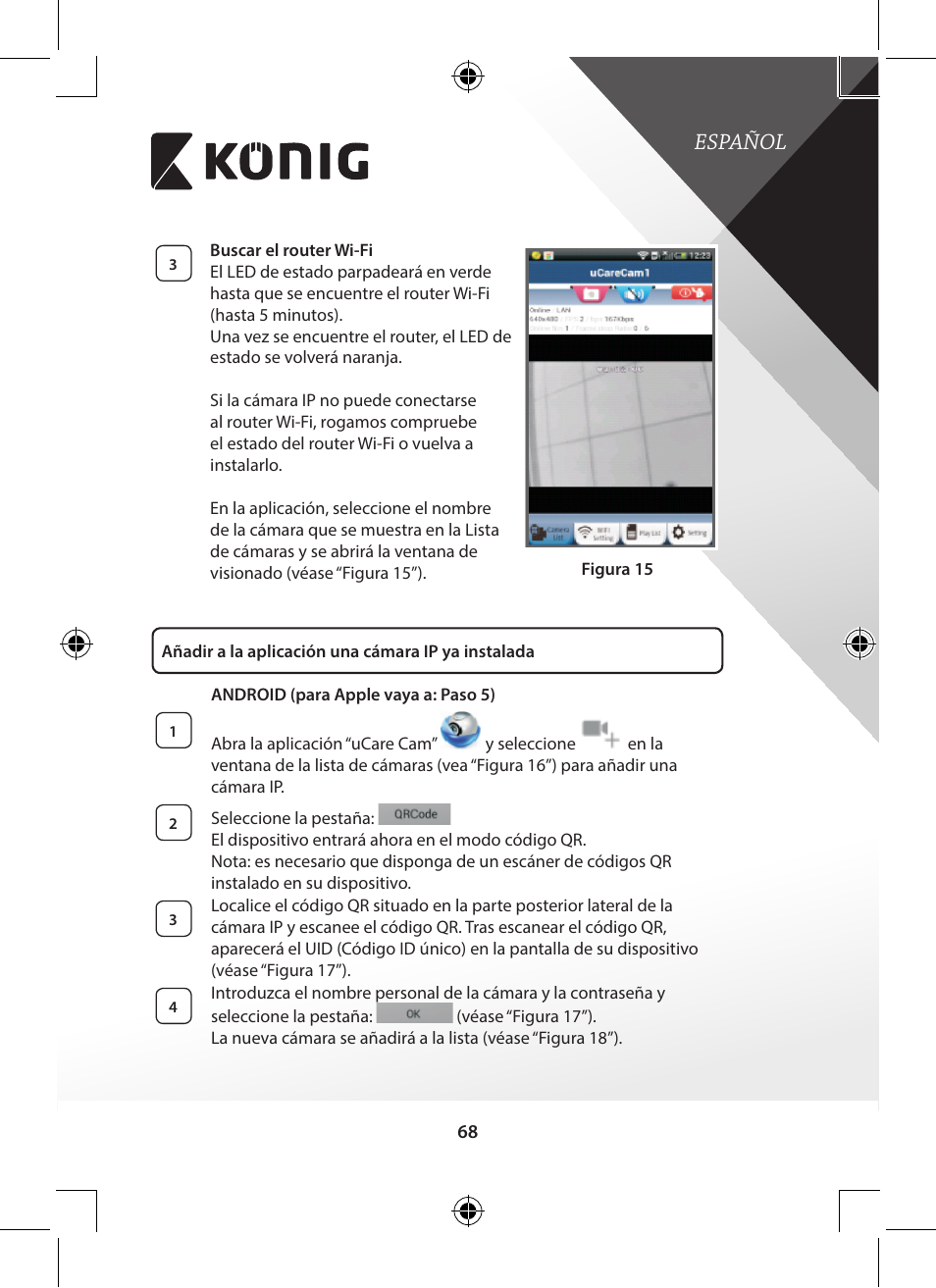 Español | Konig Electronic Indoor pan-tilt IP camera remote video surveillance User Manual | Page 68 / 289