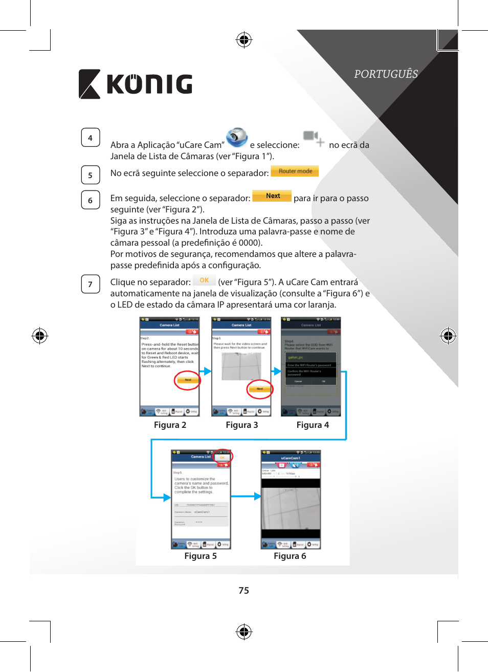 Português | Konig Electronic Indoor pan-tilt IP camera remote video surveillance User Manual | Page 75 / 289