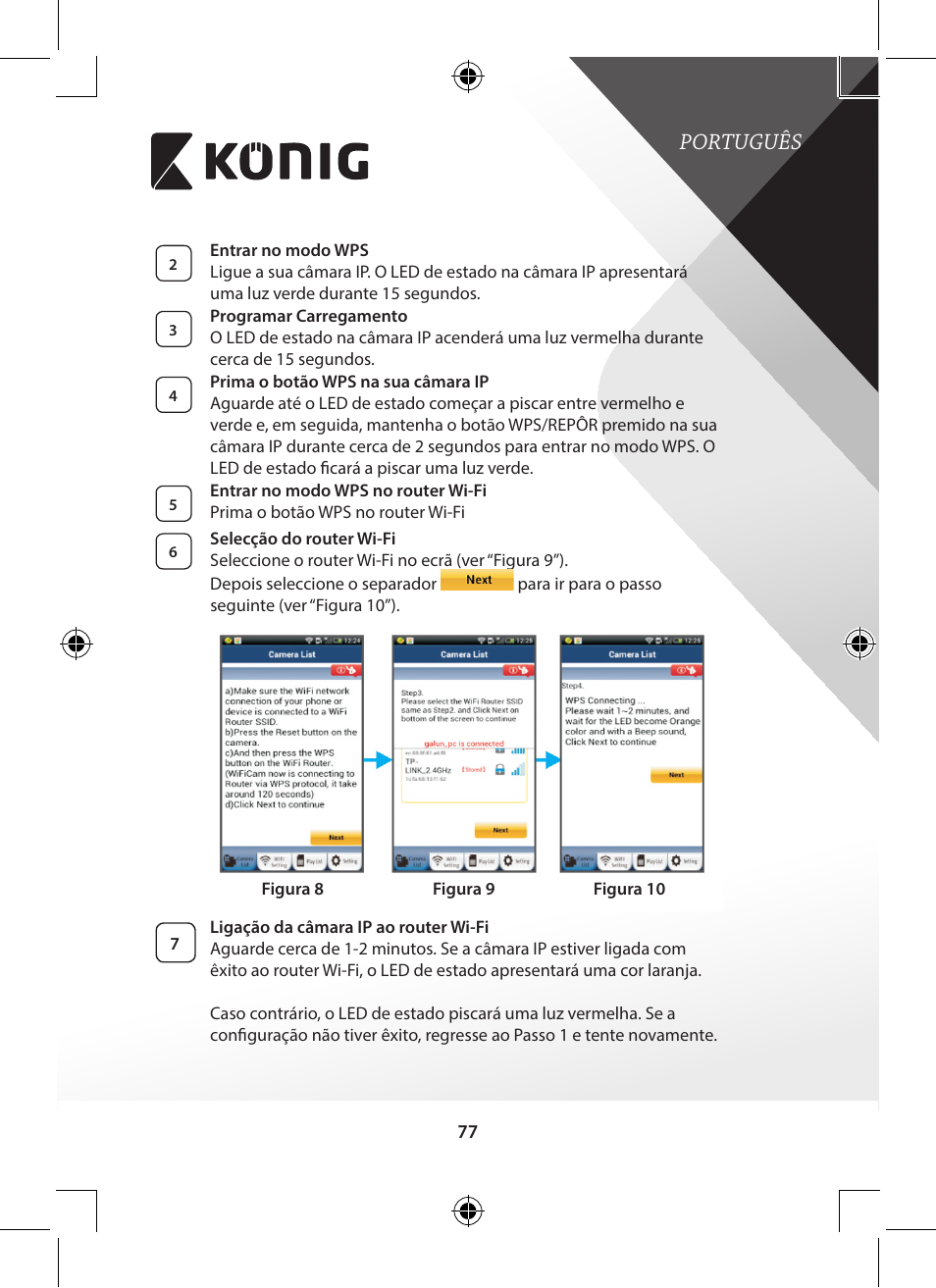 Português | Konig Electronic Indoor pan-tilt IP camera remote video surveillance User Manual | Page 77 / 289