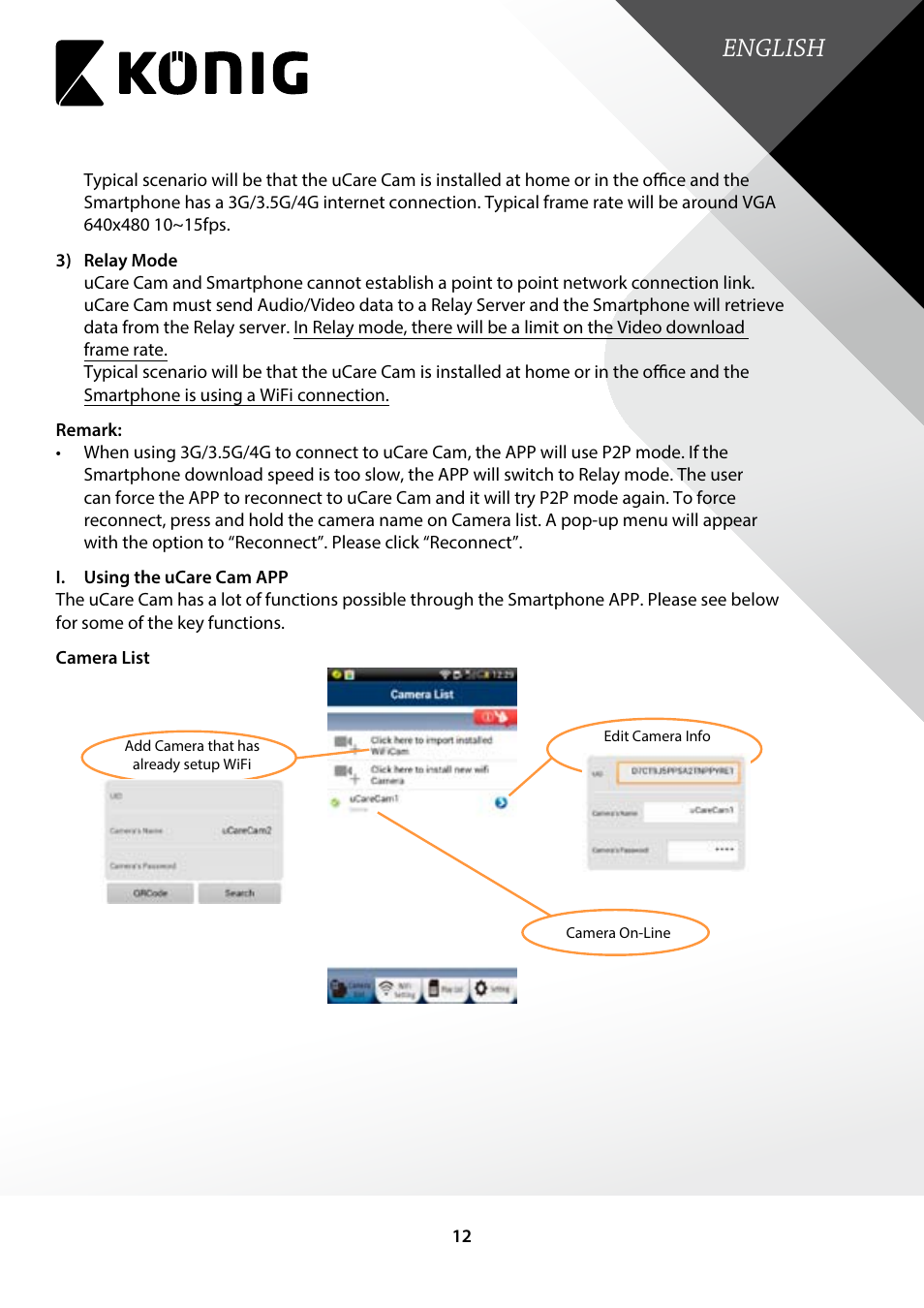 English | Konig Electronic Outdoor IP camera remote video surveillance User Manual | Page 12 / 23