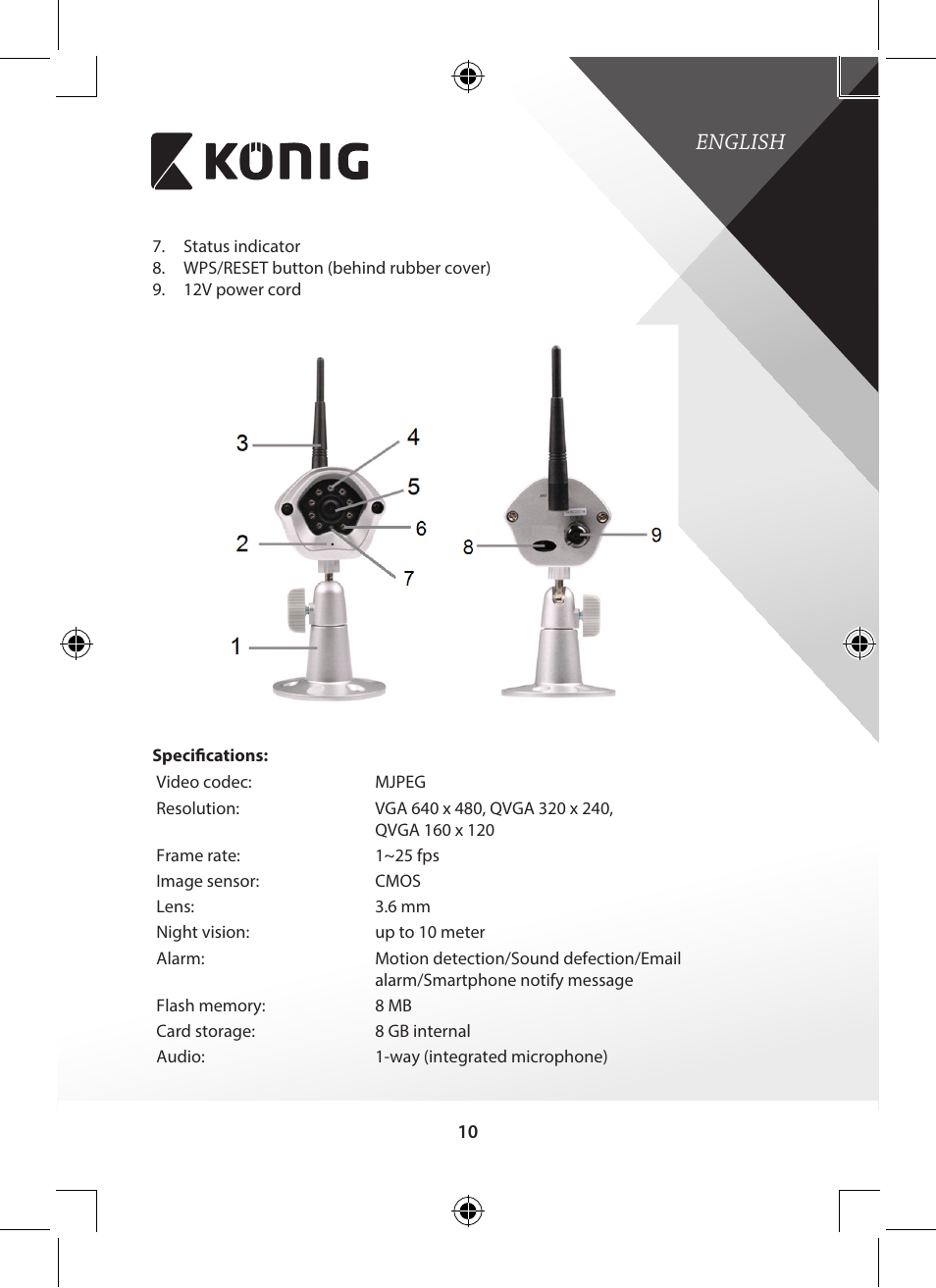 English | Konig Electronic Outdoor IP camera remote video surveillance User Manual | Page 10 / 281