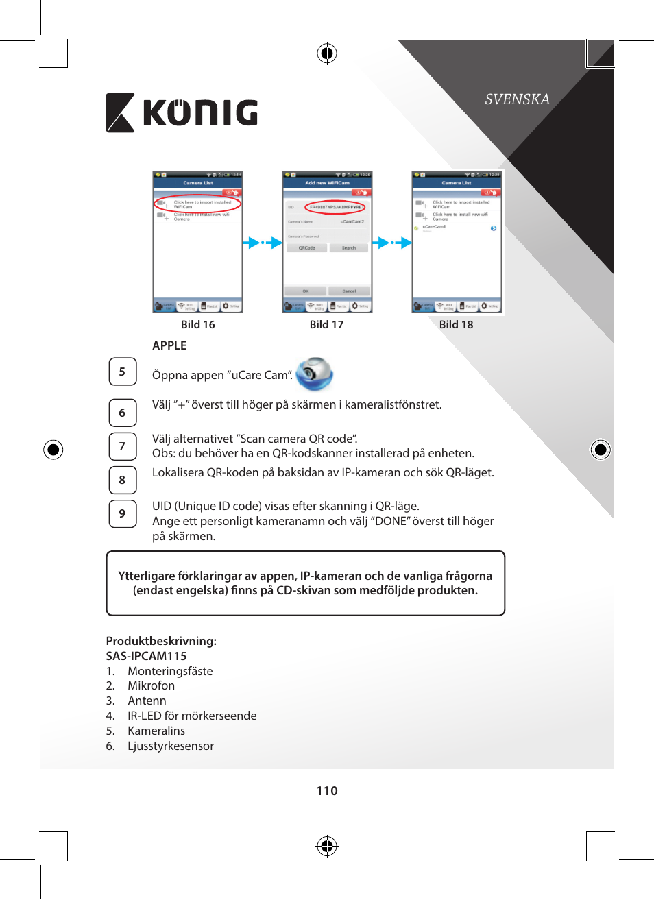 Bild 16”), Bild 17”), Bild 18”) | Svenska | Konig Electronic Outdoor IP camera remote video surveillance User Manual | Page 110 / 281