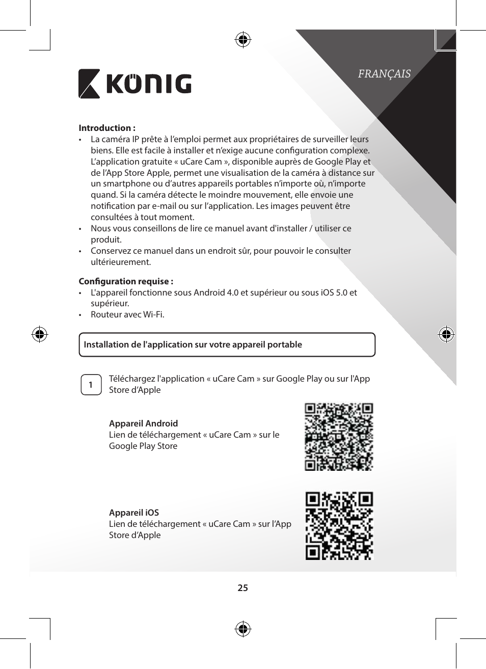 Français | Konig Electronic Outdoor IP camera remote video surveillance User Manual | Page 25 / 281