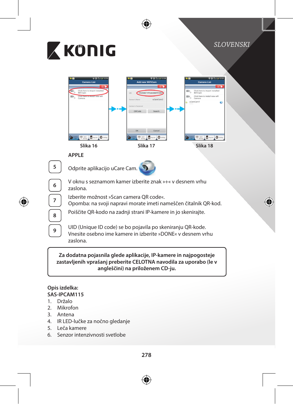 Slika 16”), Slika 17”), Slika 18”) | Slovenski | Konig Electronic Outdoor IP camera remote video surveillance User Manual | Page 278 / 281