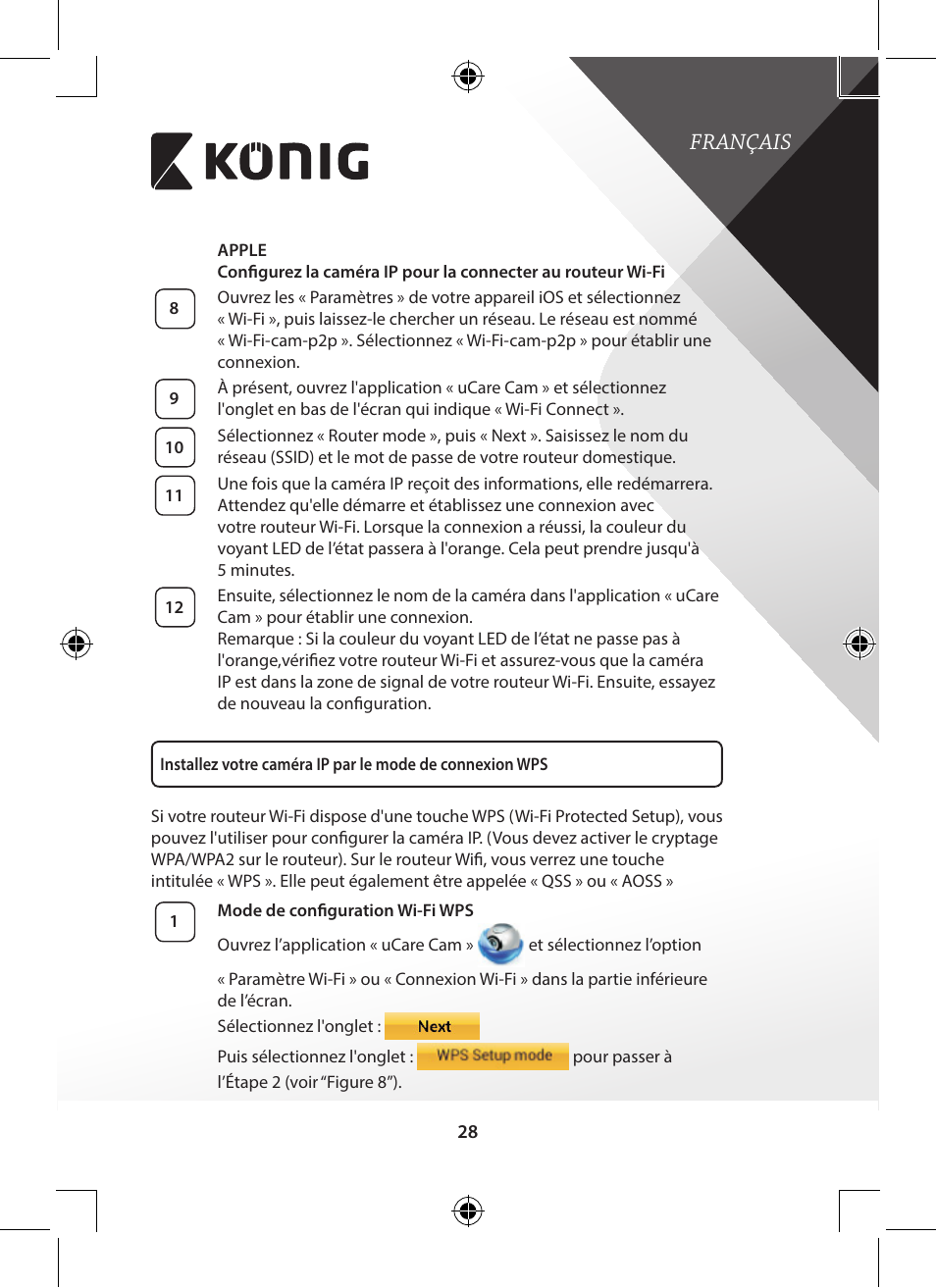 Français | Konig Electronic Outdoor IP camera remote video surveillance User Manual | Page 28 / 281