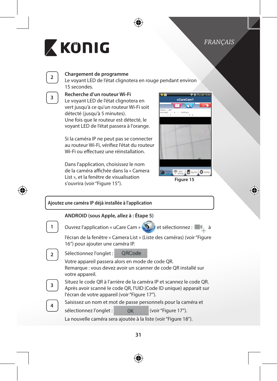 Français | Konig Electronic Outdoor IP camera remote video surveillance User Manual | Page 31 / 281