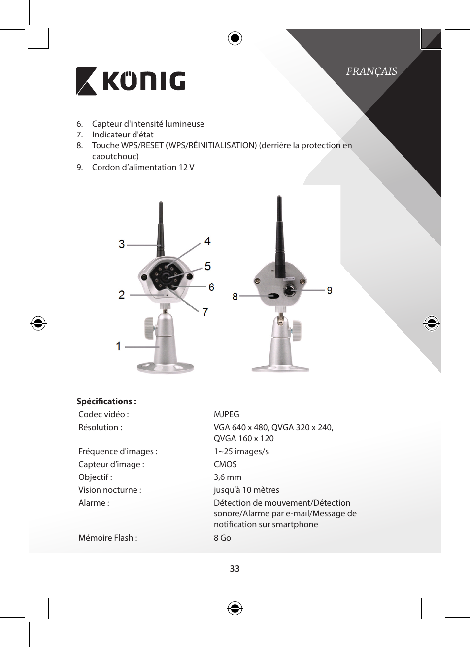 Français | Konig Electronic Outdoor IP camera remote video surveillance User Manual | Page 33 / 281