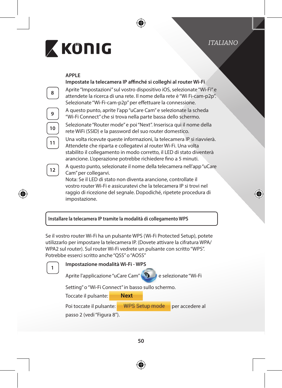 Italiano | Konig Electronic Outdoor IP camera remote video surveillance User Manual | Page 50 / 281