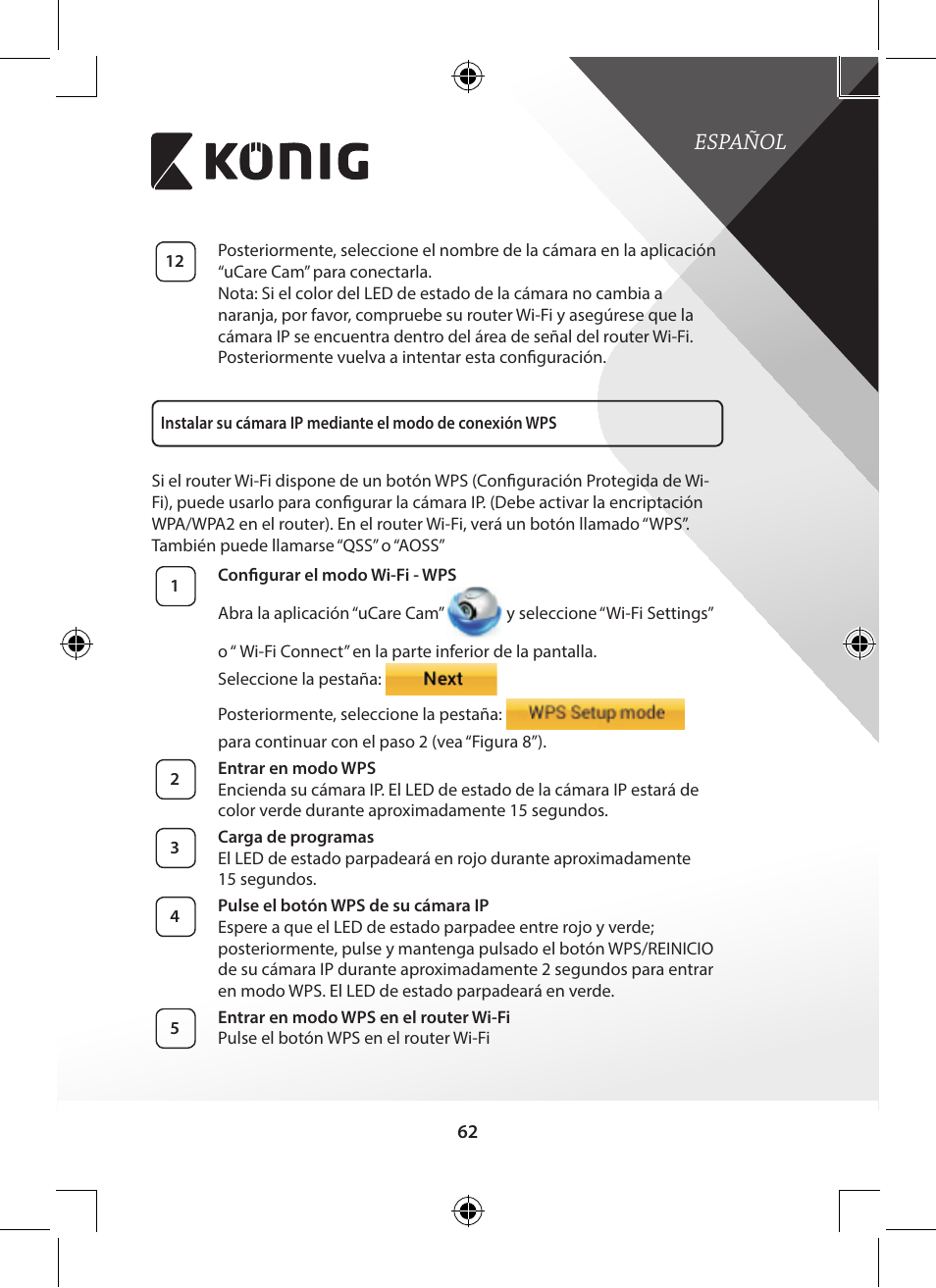 Español | Konig Electronic Outdoor IP camera remote video surveillance User Manual | Page 62 / 281