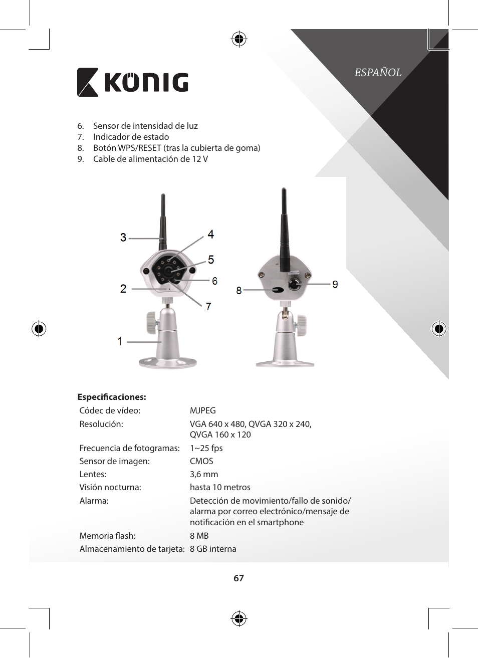 Español | Konig Electronic Outdoor IP camera remote video surveillance User Manual | Page 67 / 281