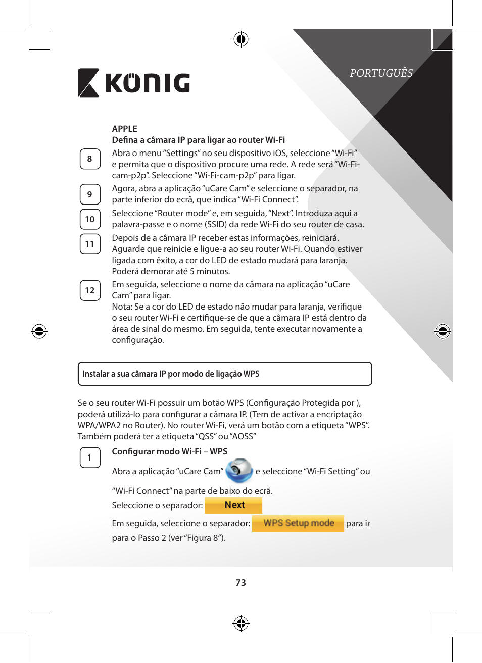 Português | Konig Electronic Outdoor IP camera remote video surveillance User Manual | Page 73 / 281